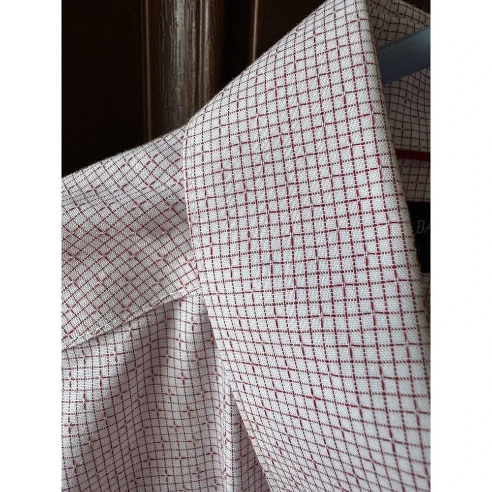 Banana Republic Non-Iron Untucked Fit Dress Shirt L 16-16.5 Red Check Cotton